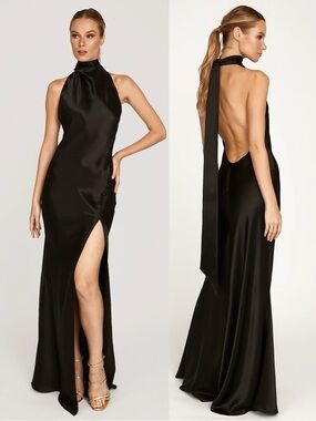 SAU Lee Penelope Low Cut Back Gown Black NEW with tags